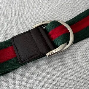 GUCCI Web Canvas Leathet Belt With Buckle